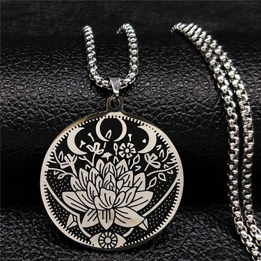 Stainless Steel Lotus Moon Eye Pendant Necklace-Your Soul Place